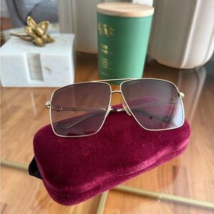 Gucci Gold Sunglasses with Burgundy Case